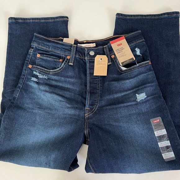 NWT $79 Levi's Ribcage Jeans Size 30x27 Distressed Straight Ankle Button Fly - Picture 2 of 9